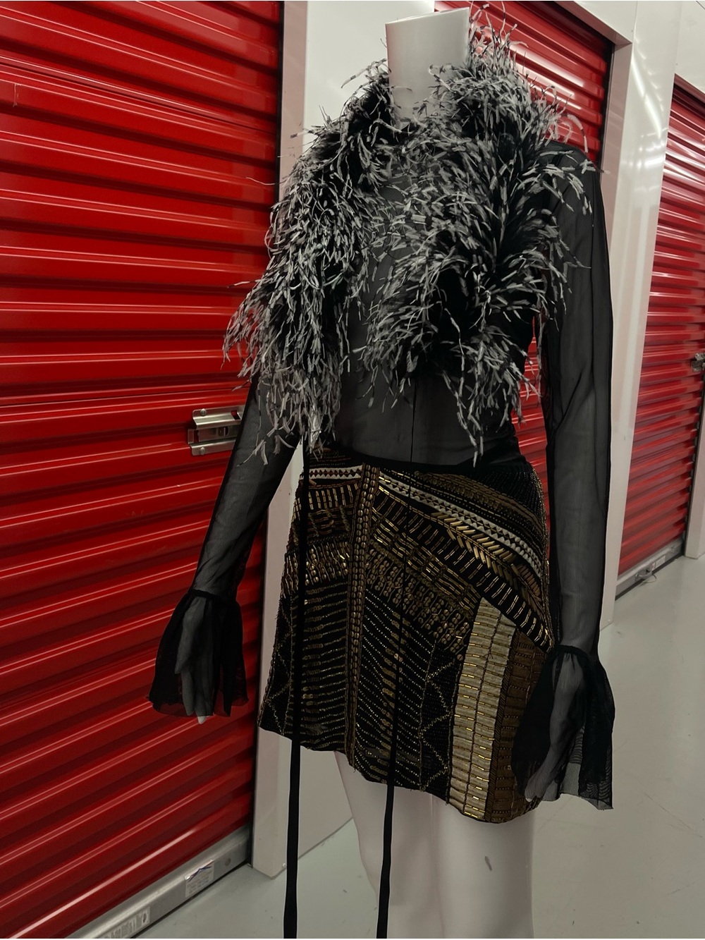 Black And White Vintage High Ed Ostrich Feather Boa - Picture 4 of 9